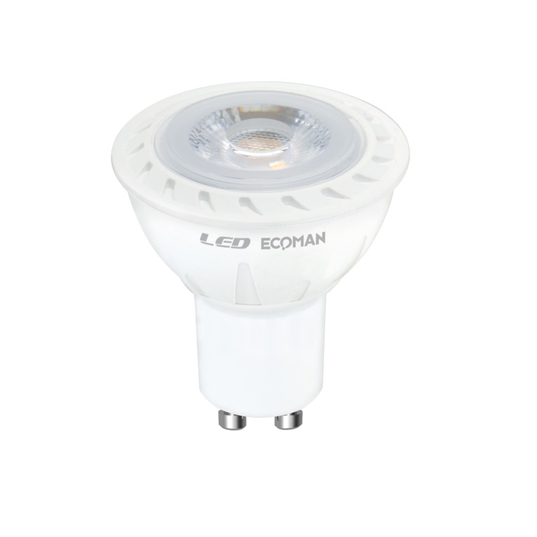lampadina led dicroica gu10 7w luce naturale 4000k ecoman vetro trasparente