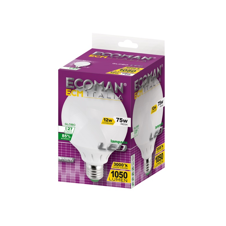 lampadina led globo g95 e27 12w luce calda 3000k ecoman