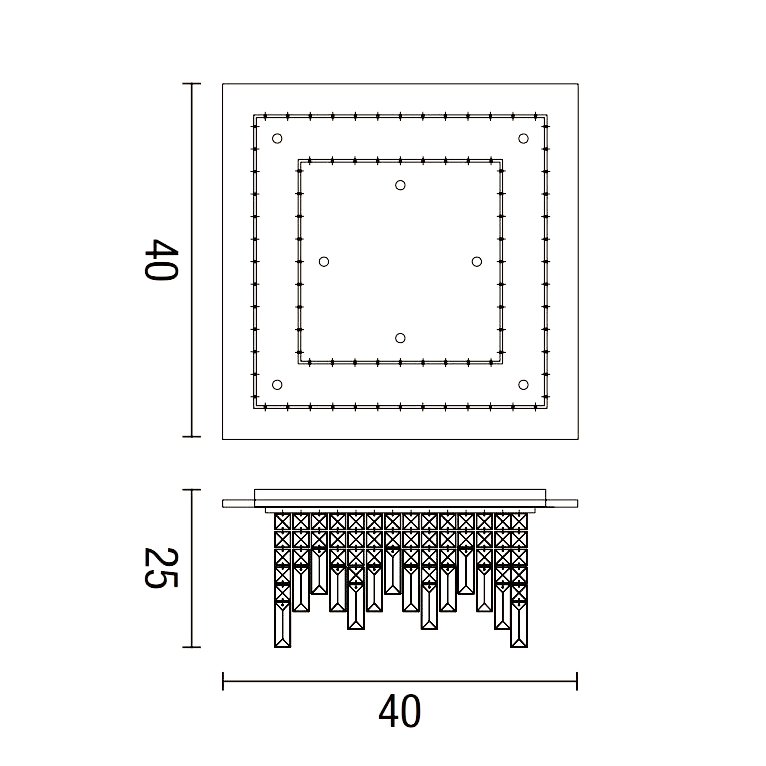 plafoniera frangia 8 x g9 (40w incluse) affralux quadrata piccola