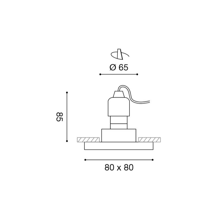faretto ophelia gu10 gealed quadrato cristallo ad incasso