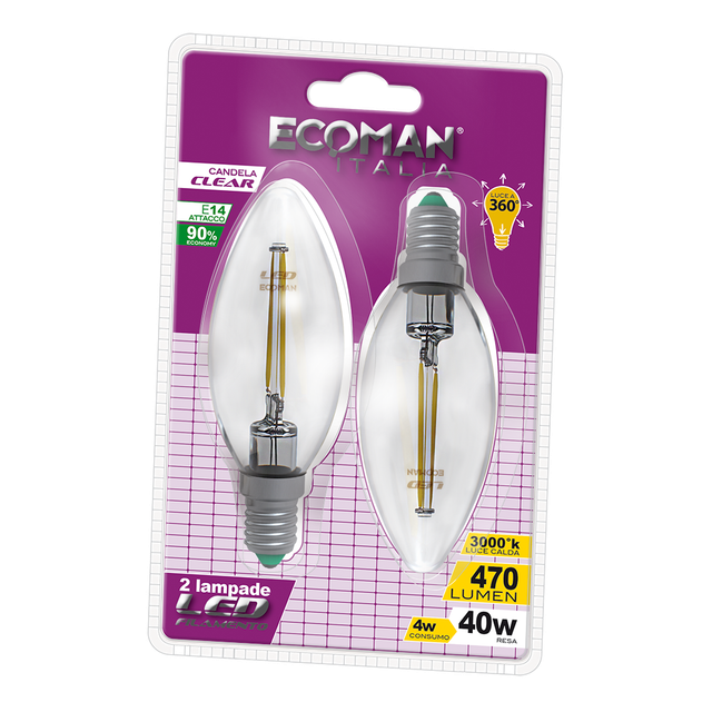 lampadina-led-candela-e14-4w-luce-calda-3000k-ecoman-vetro-trasparente-confezione-2-pezzi