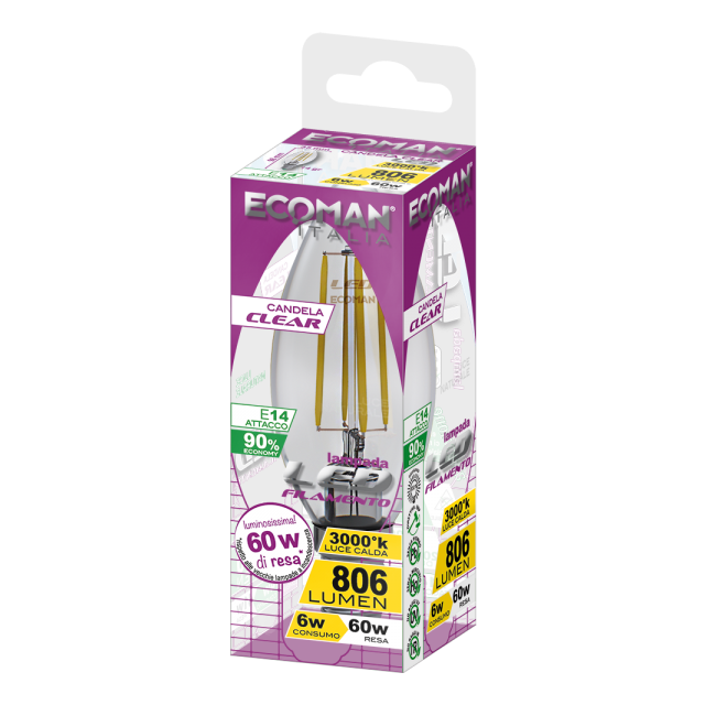 lampadina-led-candela-e14-6w-luce-calda-3000k-ecoman-vetro-trasparente