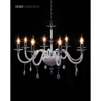 Lampadario AMBURGO 8 x E14 CRISTAL LUCE laccato bianco