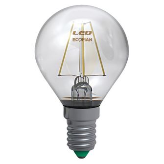 Lampadina LED Sfera E14 4W luce naturale 4000K ECOMAN vetro trasparente