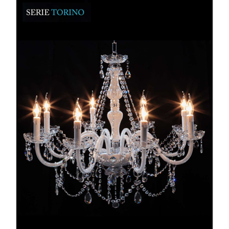 Lampadario TORINO 8 x E14 CRISTAL LUCE laccato bianco