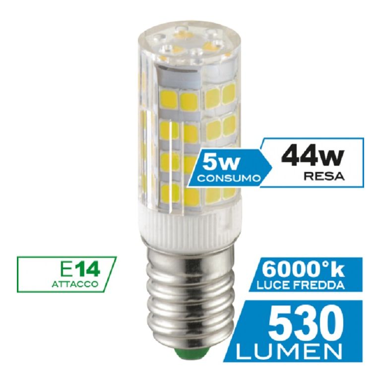 lampadina led tubolare e14 5w luce fredda 6000k ecoman vetro trasparente