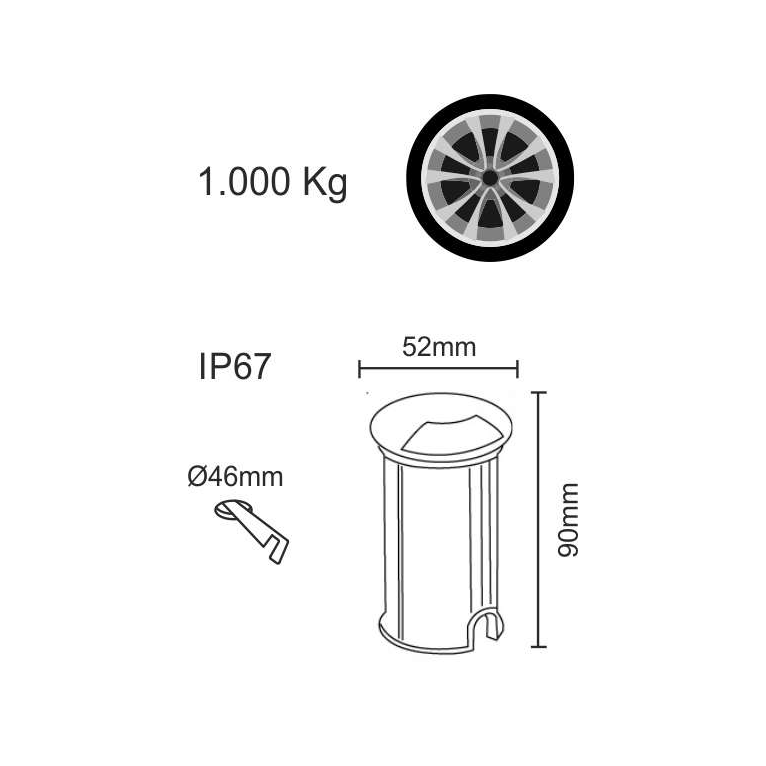 faretto da esterno ina 2w luce calda 830 beneito faure inox ip67 ik09