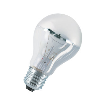 Lampadina ad incandescenza 40W E27 con cupola argentata.