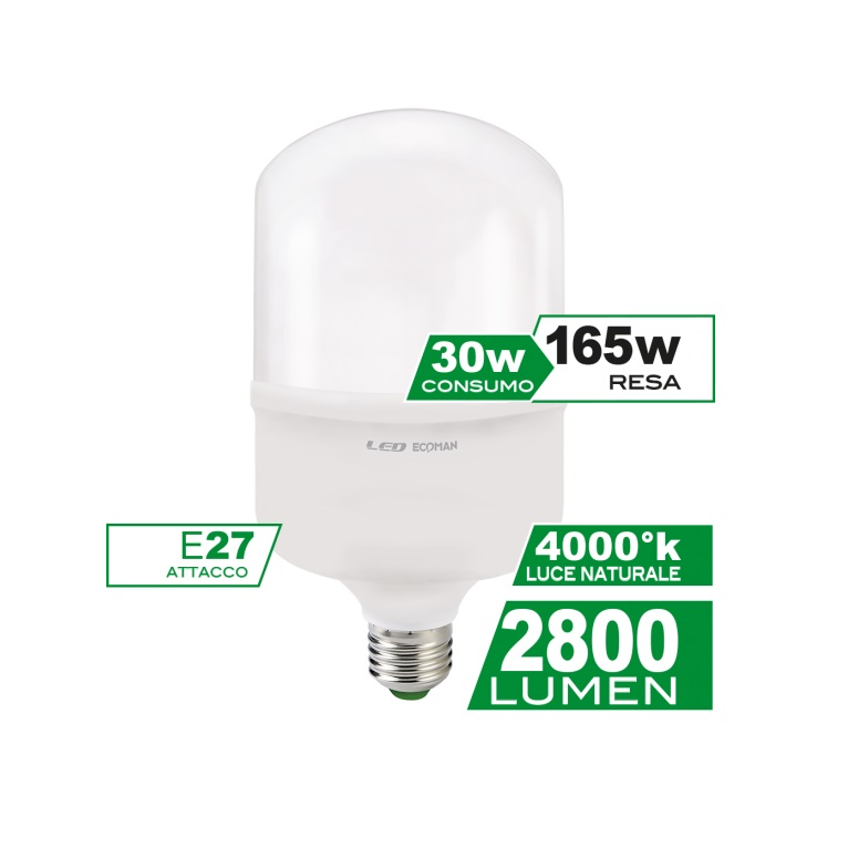 lampadina led zenit e27 30w luce naturale 4000k ecoman