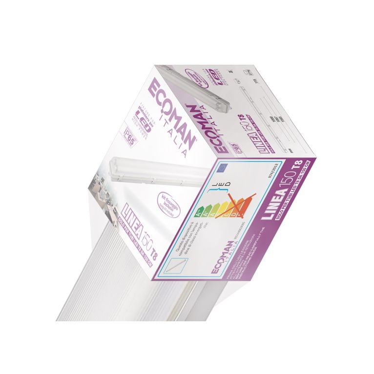 reglette led linea150 per tubi led 2xt8 ecoman ip65 