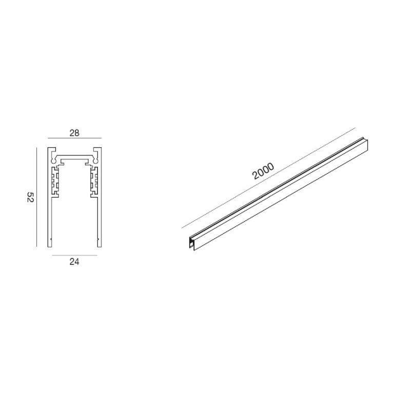 binario 48v da superficie gealuce nero ip20 2m