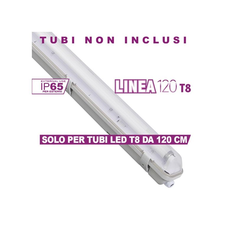 reglette led linea120 per tubo led t8 ecoman ip65 