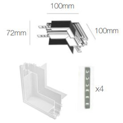 accessorio giunzione "l" angolo chiuso per magnet track recessed beneito faure bianco