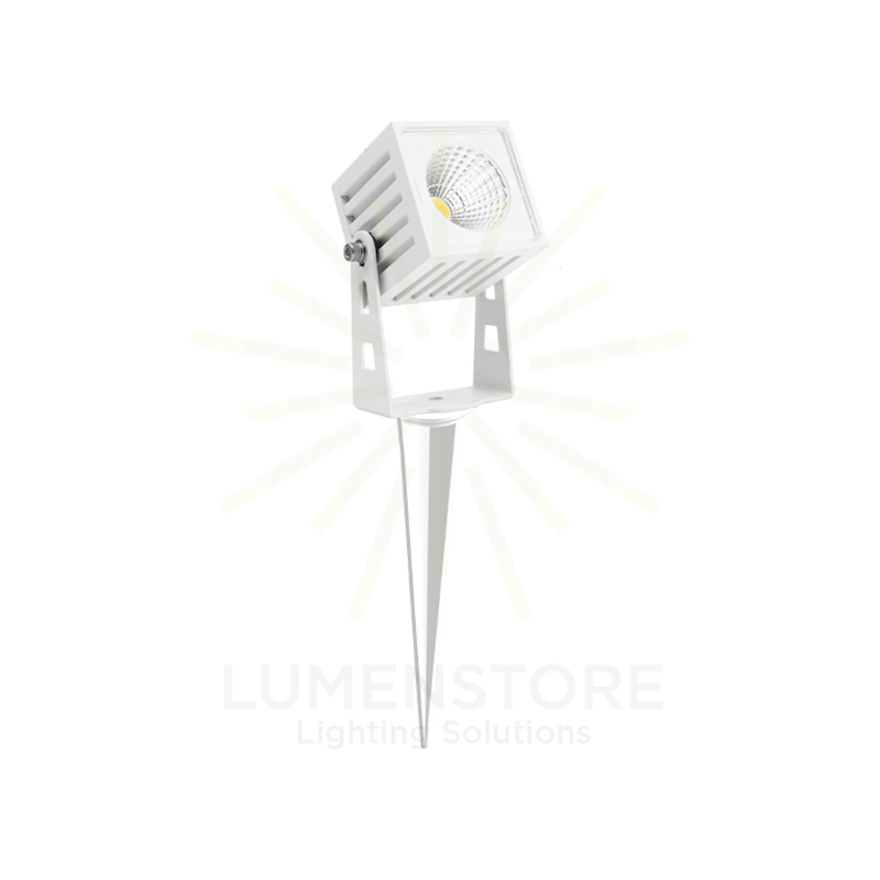 faretto da esterno zas square 7w luce calda 3000k beneito faure con picchetto bianco ip65 ik08