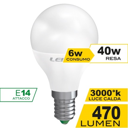 lampadina led sfera e14 6w luce calda 3000k ecoman vetro ghiaccio