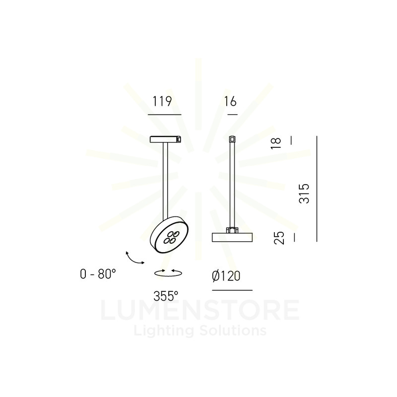 faretto da binario jesi 12w luce calda 3000k gealuce nero