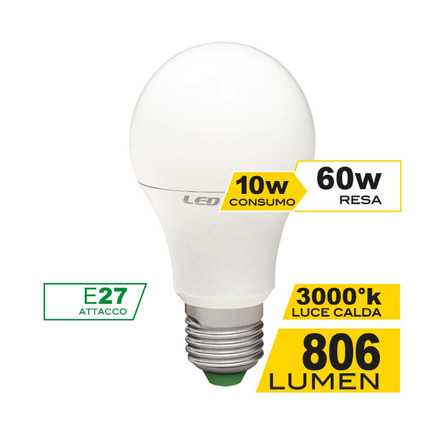 lampadina led goccia e27 10w luce calda 3000k ecoman vetro ghiaccio