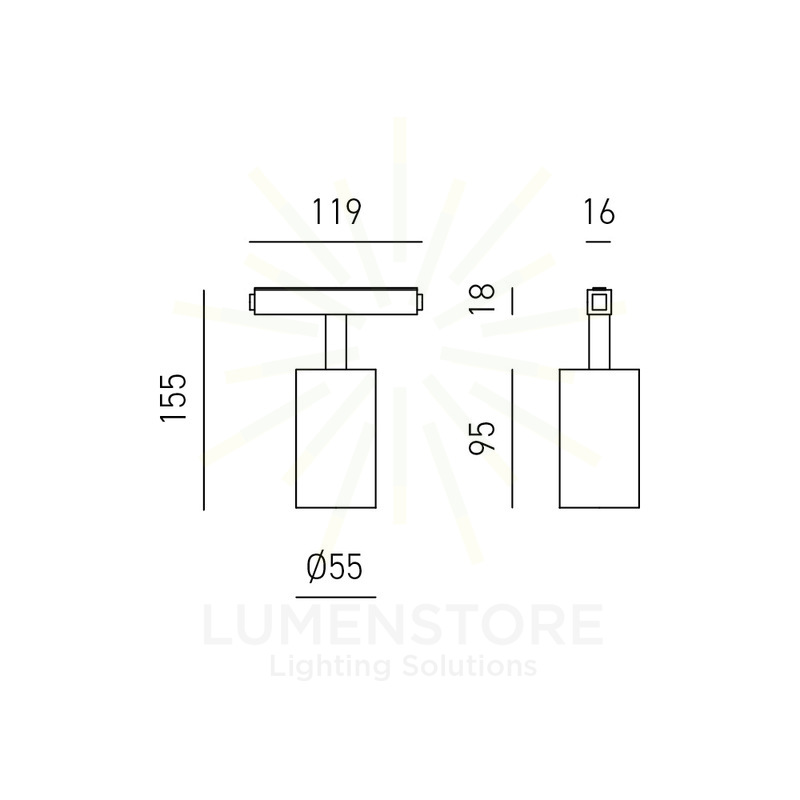 faretto da binario modena 15w luce calda 3000k gealuce nero grande