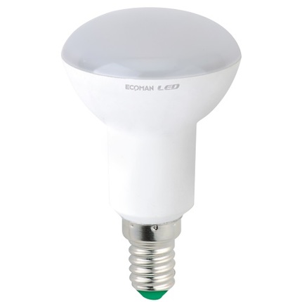 Lampadina LED Spot R50 E14 6W luce calda 3000K ECOMAN vetro ghiaccio