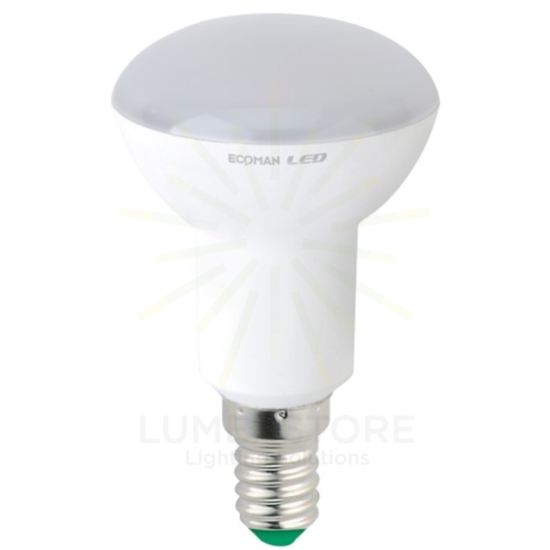 lampadina led spot r50 e14 6w luce calda 3000k ecoman vetro ghiaccio