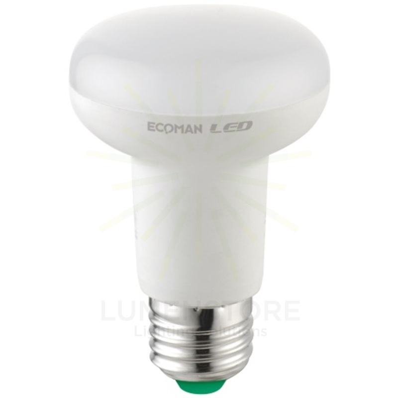 lampadina led spot r63 e27 8w luce calda 3000k ecoman vetro ghiaccio