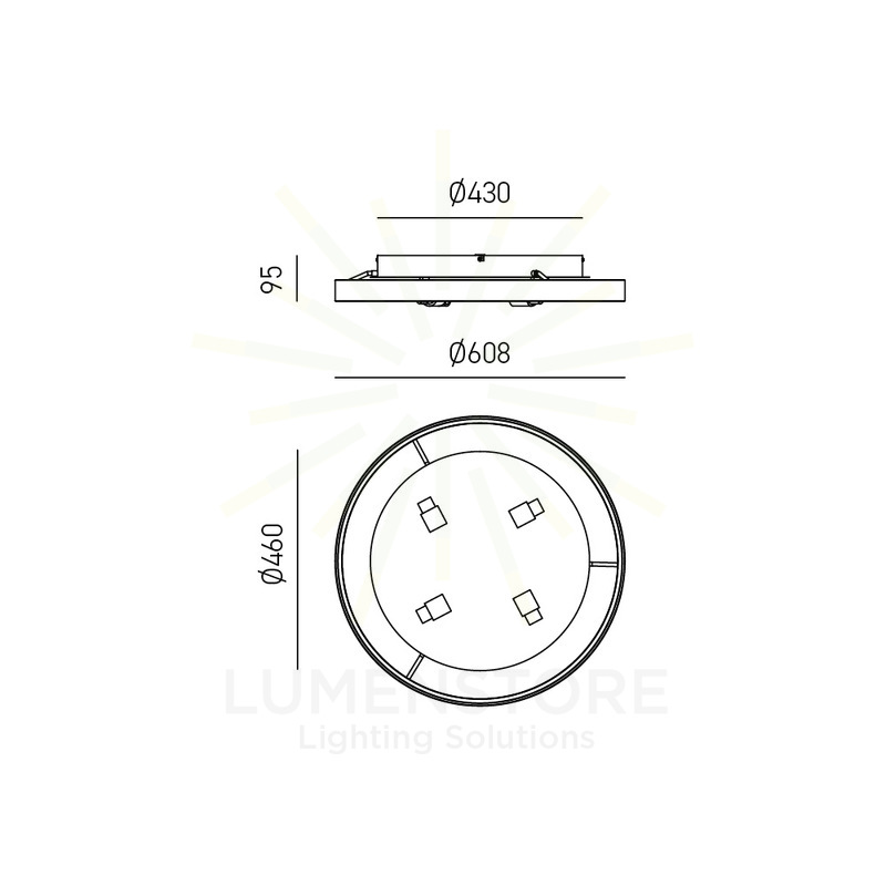 plafoniera eveline 40w luce calda 3000k gealuce nero