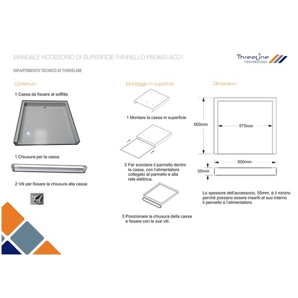 cornice per montaggio a plafone per pannello led 60x60