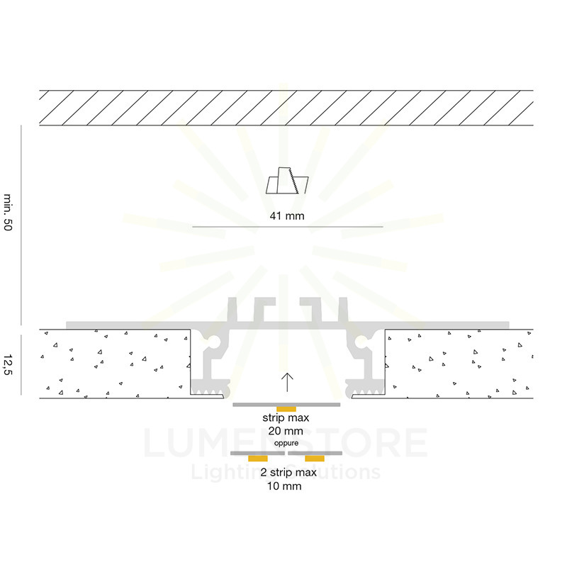 profilo in alluminio da incasso liverpool per strisce led 2mt gealed grande