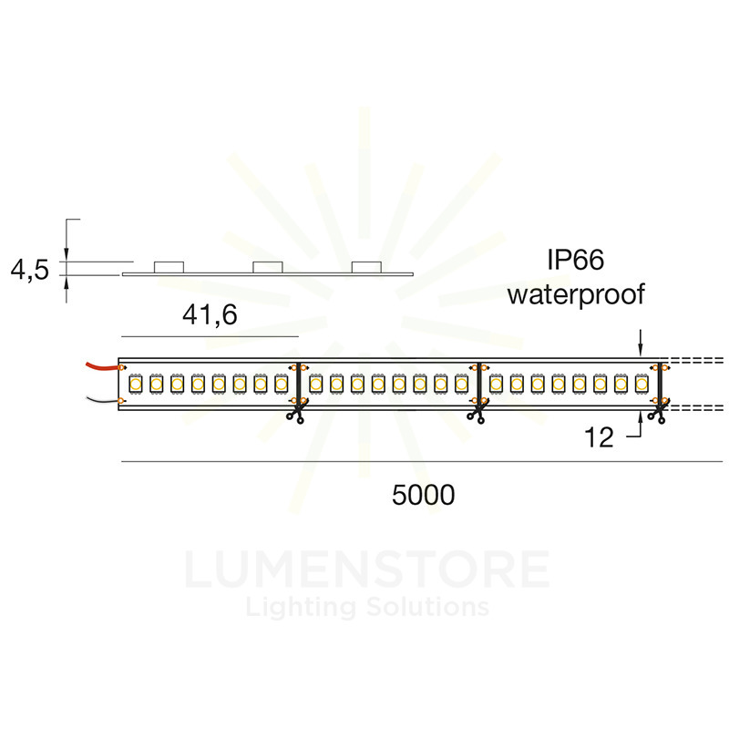 striscia led smd2835 18w/m 3000k 24v 5mt gealed gst154c ip66