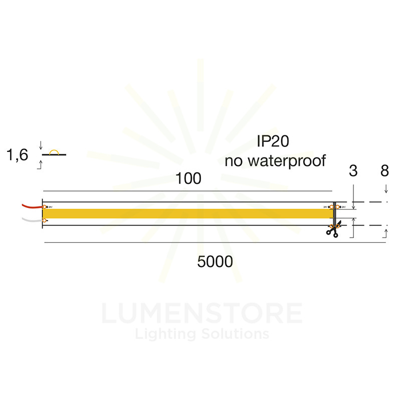 striscia led cobled 8w/m 4000k 24v 5mt gealed gst143n