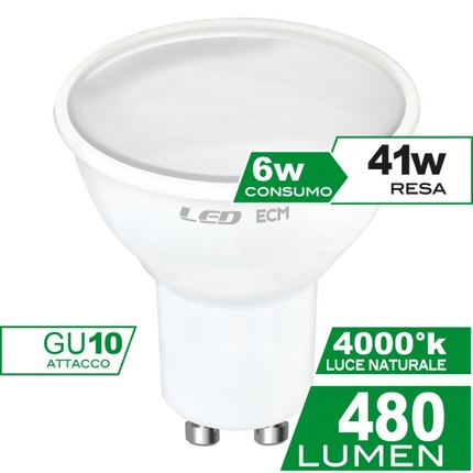 lampadina led dicroica gu10 6w luce naturale 4000k ecoman vetro ghiaccio