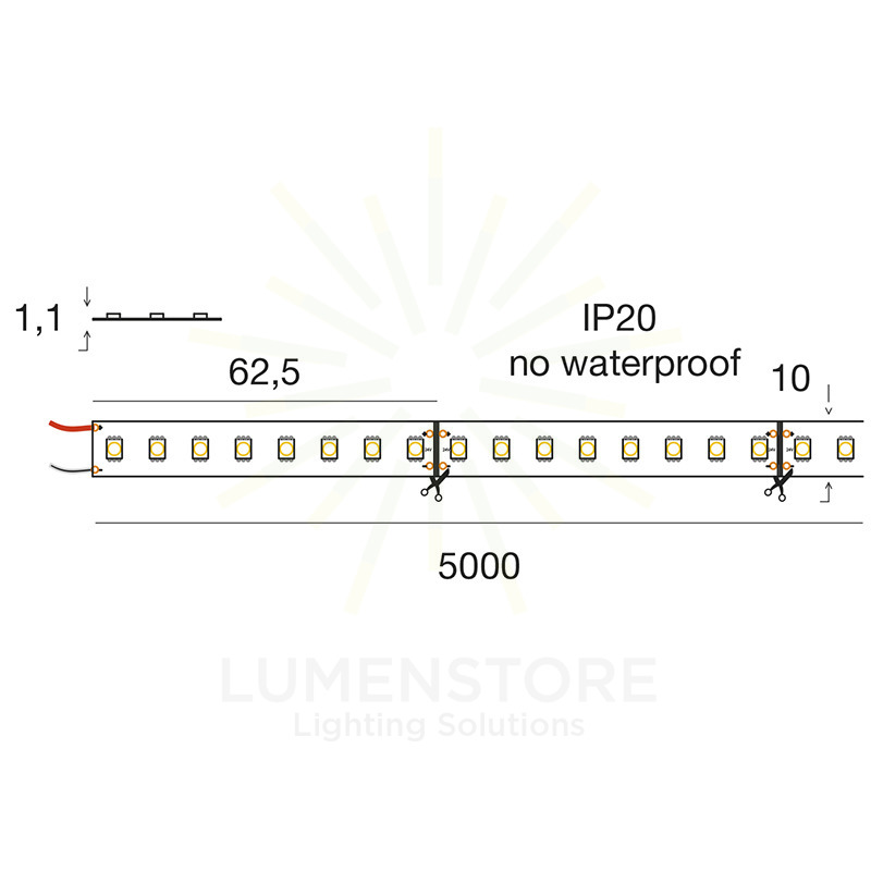 striscia led smd2835 12w/m 3000k 24v 5mt gealed gst150c