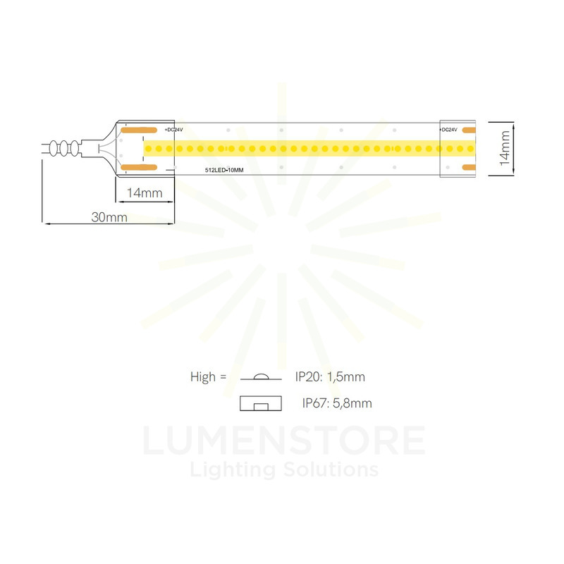 striscia led fine-31 12w/m 3000k 24v 5mt beneito faure ip67