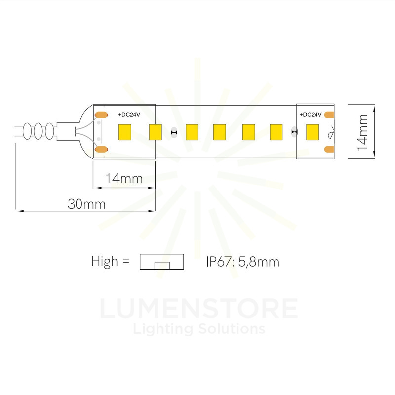 striscia led fine-52 22w/m 4000k 24v 5mt beneito faure smd2835 ip67
