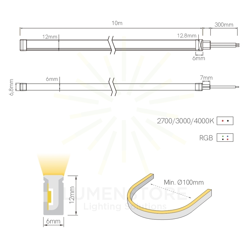 striscia led neon fine-70 5w/m rgb 24v 10mt beneito faure smd2835 ip67