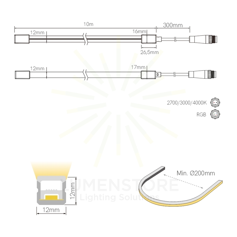 striscia led neon fine-72 10w/m 4000k 24v 10mt beneito faure smd2835 ip67