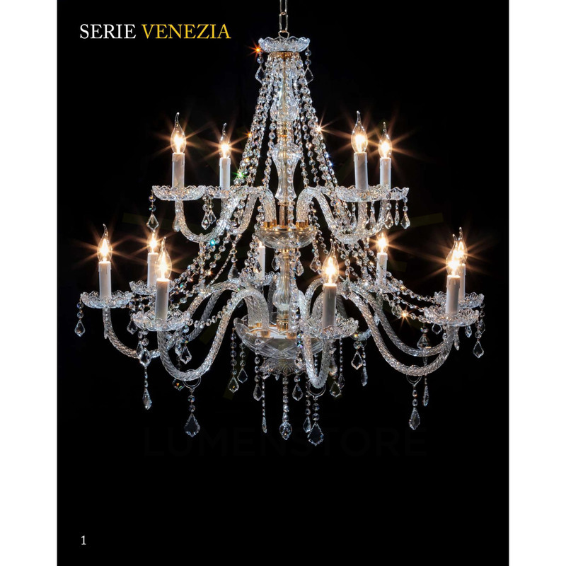 lampadario 2 piani venezia 8+4 x e14 cristal luce