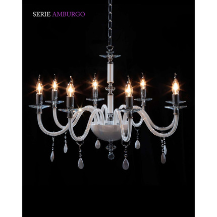 lampadario amburgo 8 x e14 cristal luce laccato bianco