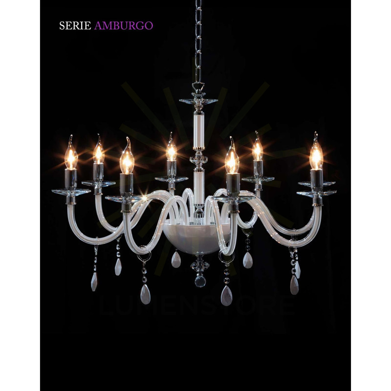 lampadario amburgo 8 x e14 cristal luce laccato bianco