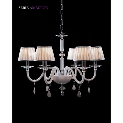 lampadario amburgo 6 x e14 cristal luce laccato bianco con paralume