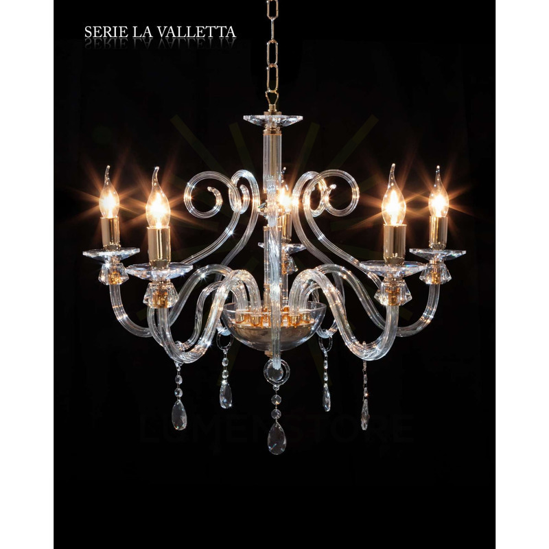 lampadario la valletta 5 x e14 cristal luce trasparente pastorali