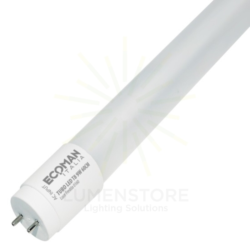 tubo led t8 g13 9w luce fredda 6500k ecoman 60cm 