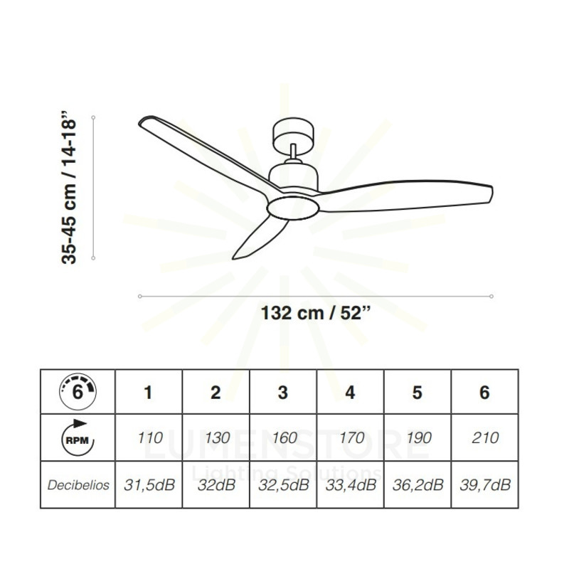 ventilatore da soffitto garbin 132cm motore 30w acb