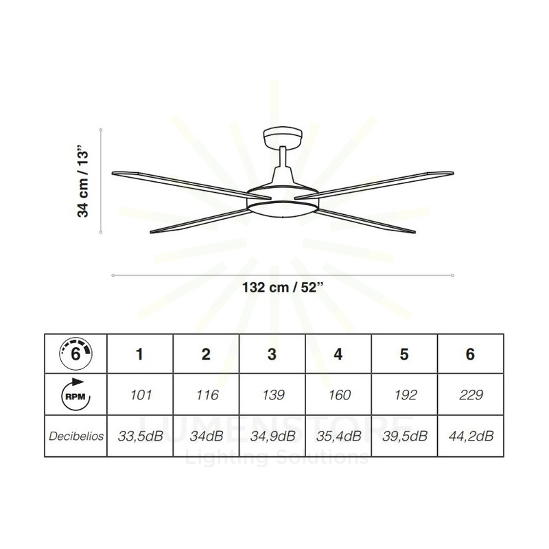 ventilatore led tramontana 132cm motore 30w acb da soffitto