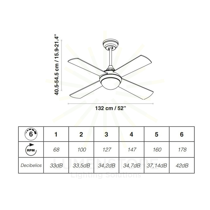 ventilatore led raki 132cm motore 30w acb da soffitto bianco