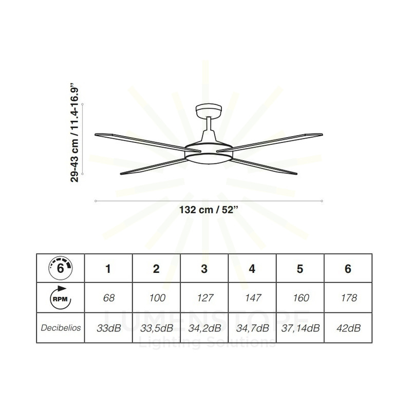 ventilatore da soffitto in compensato raki 132cm motore 30w acb bianco