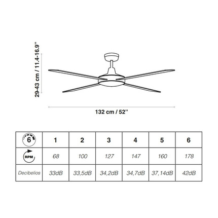 ventilatore da soffitto in compensato raki 132cm motore 30w, acb nero