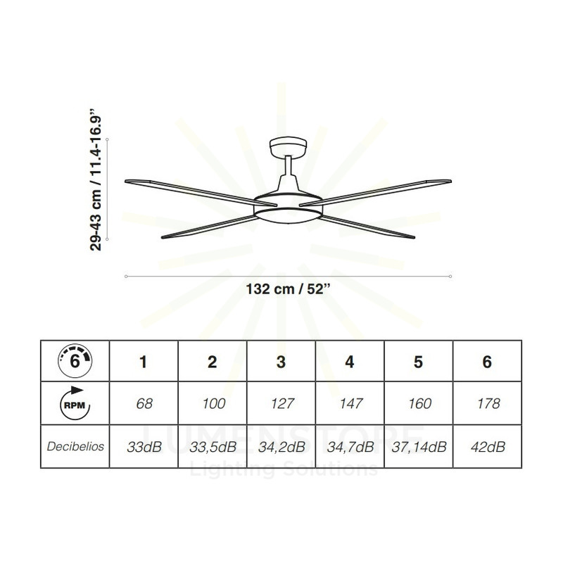 ventilatore da soffitto in compensato raki 132cm motore 30w, acb nero