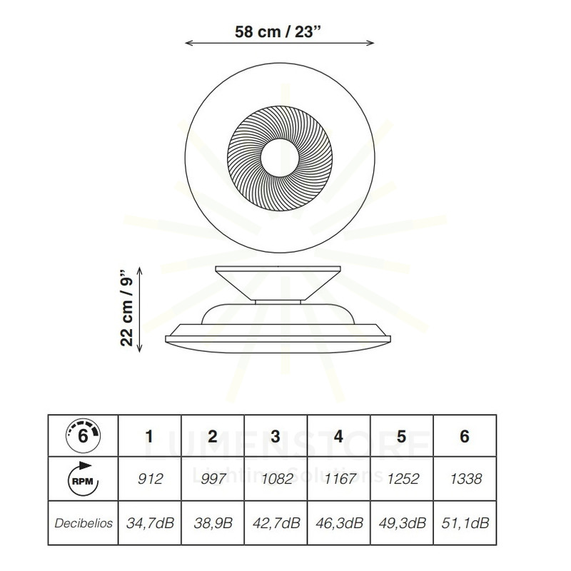 ventilatore led arashi 58cm motore 18w acb da soffitto