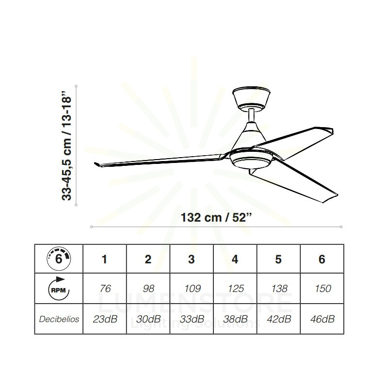 ventilatore led bora 132cm motore 30w da soffitto acb da soffitto ip44